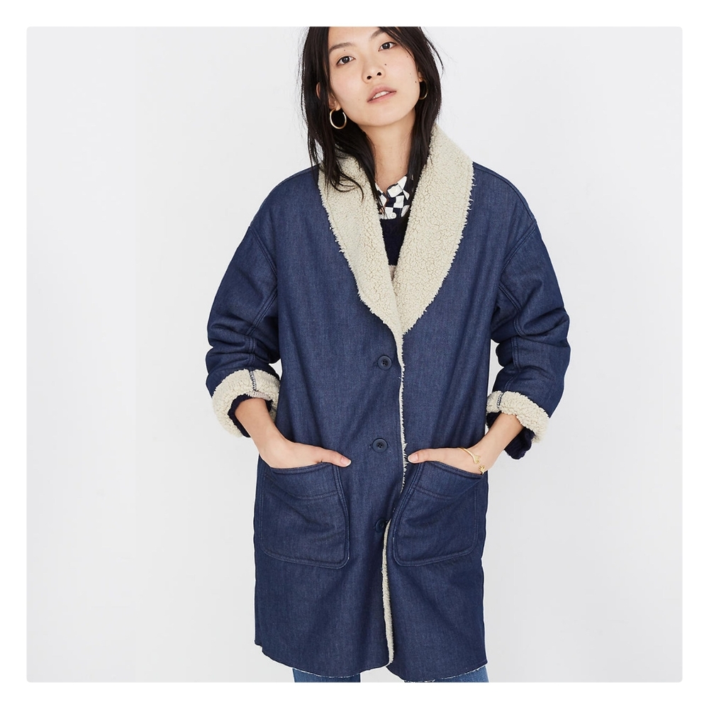Madewell | Sherpa-Bonded Denim Cocoon Coat